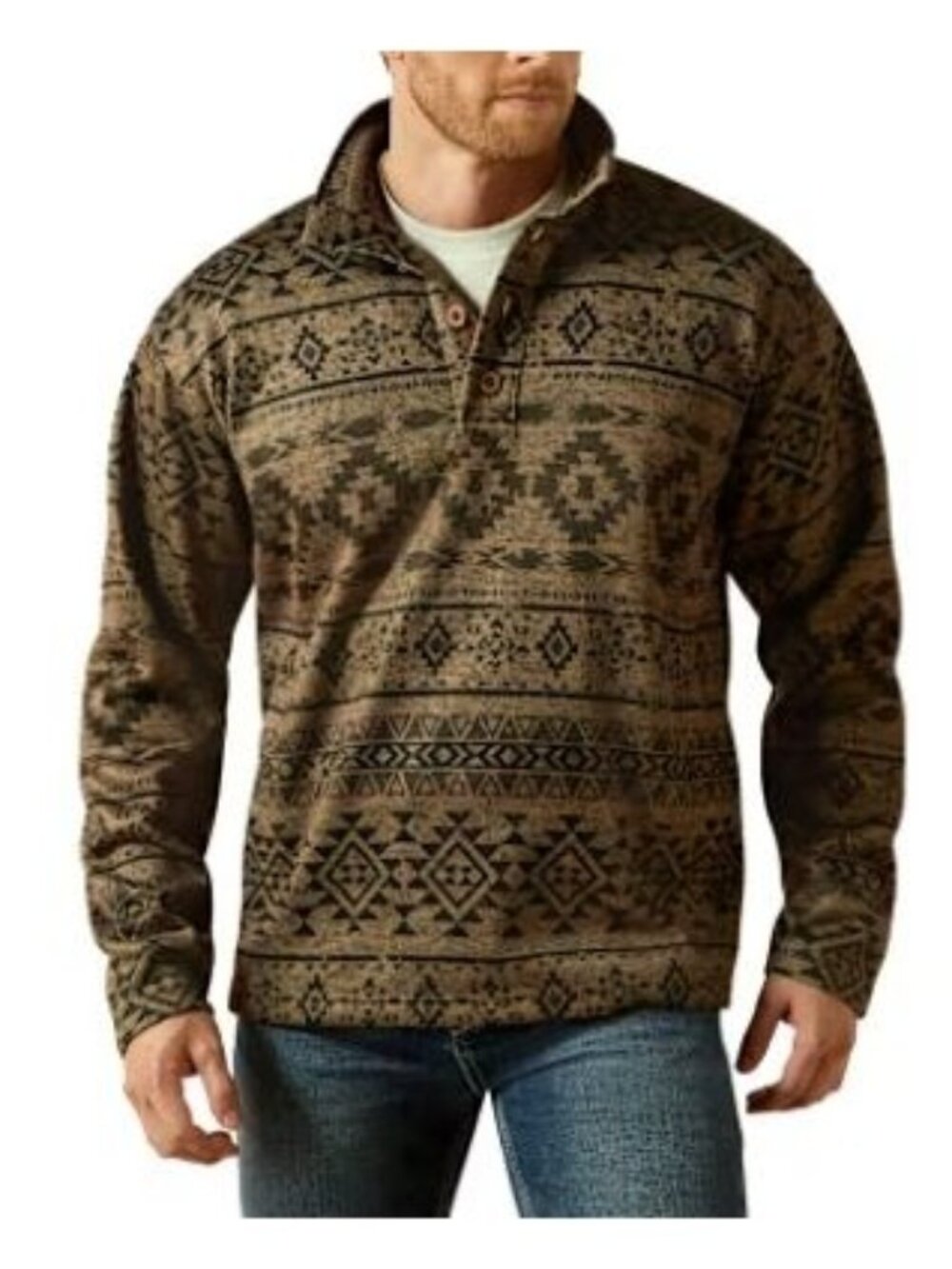Ariat Caldwell 1/4 Button Sweater Size Large Men’s Light Brown Southwest NWT $90